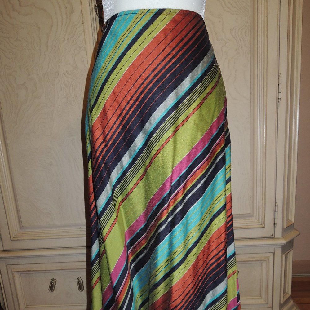 Kookai Raw Silk Multicolored Midi Skirt Aus Size 8
